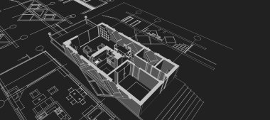 ev mimarisi projesi çizimi 3d illüstrasyon