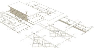 ev mimarisi projesi çizimi 3d illüstrasyon