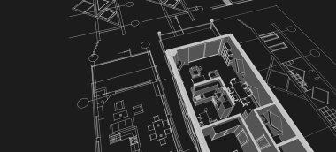 ev mimarisi projesi çizimi 3d illüstrasyon