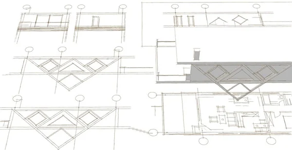 Casa Proyecto Arquitectónico Boceto Ilustración — Foto de Stock