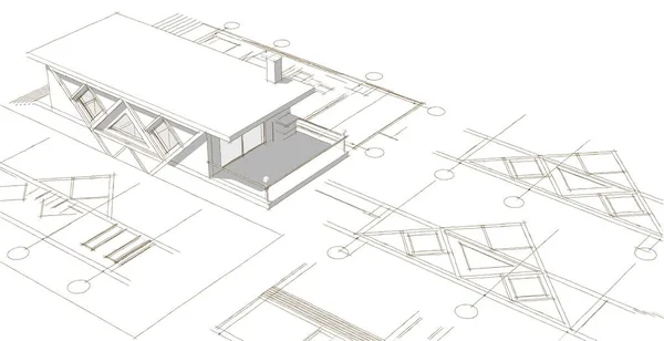 Projekt Architektoniczny Domu Szkic Ilustracja — Zdjęcie stockowe