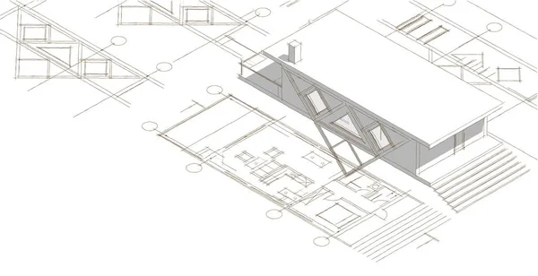Casa Projeto Arquitetônico Esboço Ilustração — Fotografia de Stock