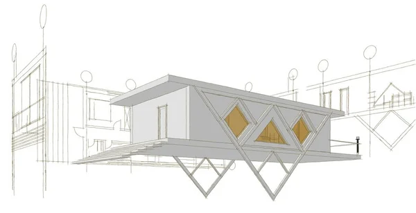 Projekt Architektoniczny Domu Szkic Ilustracja — Zdjęcie stockowe