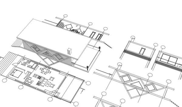 Σπίτι Αρχιτεκτονικό Σχέδιο Του Έργου Εικονογράφηση — Φωτογραφία Αρχείου