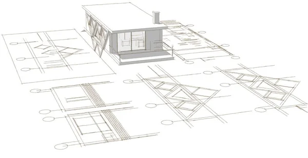 Casa Proyecto Arquitectónico Boceto Ilustración — Foto de Stock