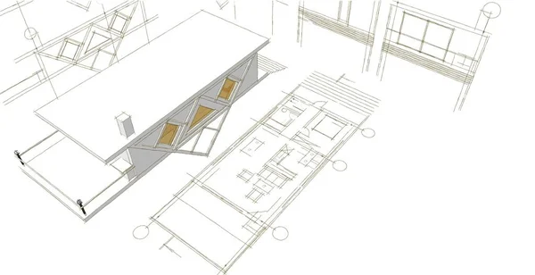 Casa Projeto Arquitetônico Esboço Ilustração — Fotografia de Stock
