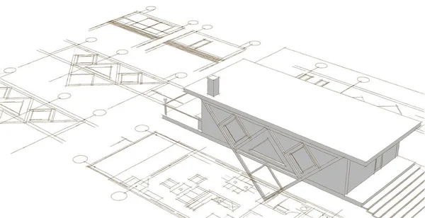 Casa Progetto Architettonico Schizzo Illustrazione — Foto Stock