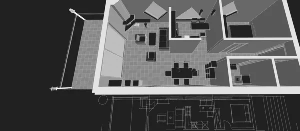 现代房屋建筑草图3D图解 — 图库照片