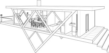ev planı mimari taslak 3D illüstrasyon