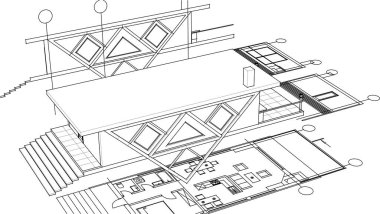 ev planı mimari taslak 3D illüstrasyon