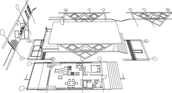 Huis Plan Architectonische Schets Illustratie — Stockvector