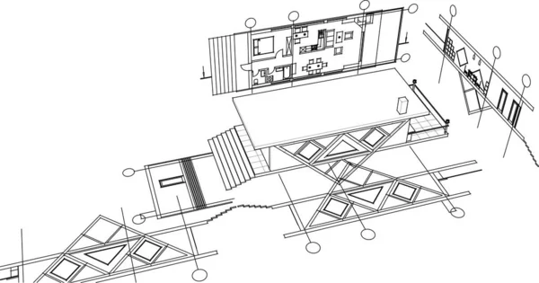 Plano Casa Dibujo Arquitectónico Ilustración — Vector de stock