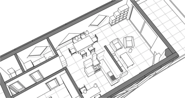 Planimetria Casa Schizzo Architettonico Illustrazione — Vettoriale Stock