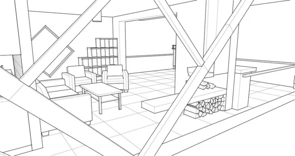 家の計画建築スケッチ3Dイラスト — ストックベクタ