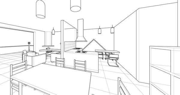 Hausplan Architektonische Skizze Illustration — Stockvektor