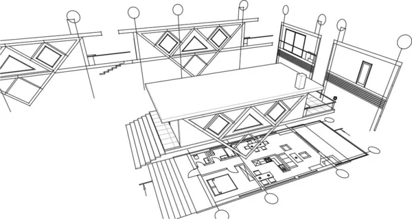 Dům Plán Architektonický Náčrt Ilustrace — Stockový vektor