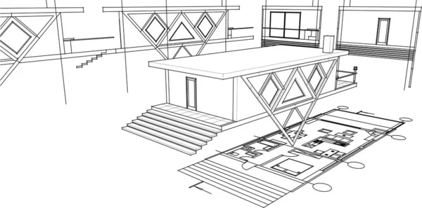 Plan Maison Esquisse Architecturale Illustration — Image vectorielle