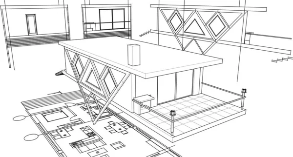 Plan Maison Esquisse Architecturale Illustration — Image vectorielle
