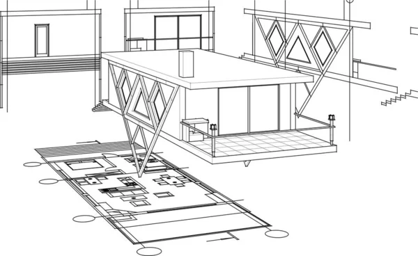 Hausplan Architektonische Skizze Illustration — Stockvektor