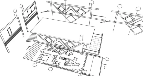 Planimetria Casa Schizzo Architettonico Illustrazione — Vettoriale Stock