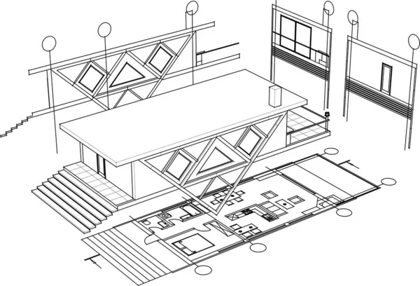 Hus Plan Arkitektonisk Skiss Illustration — Stock vektor