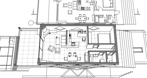 Plano Casa Dibujo Arquitectónico Ilustración — Vector de stock