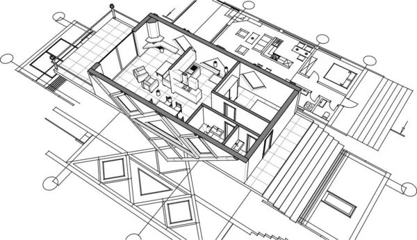 Ház Terv Építészeti Vázlat Illusztráció — Stock Vector