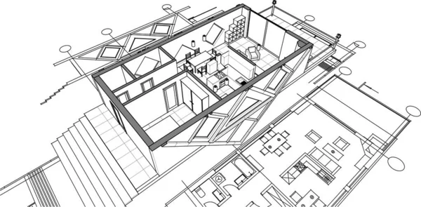 План Будинку Архітектурний Ескіз Ілюстрація — стоковий вектор
