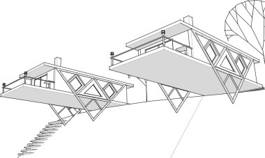 ev mimarisi çizimi 3d illüstrasyon
