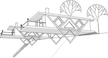 ev mimarisi çizimi 3d illüstrasyon