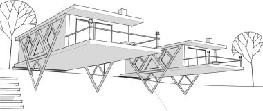ev mimarisi çizimi 3d illüstrasyon