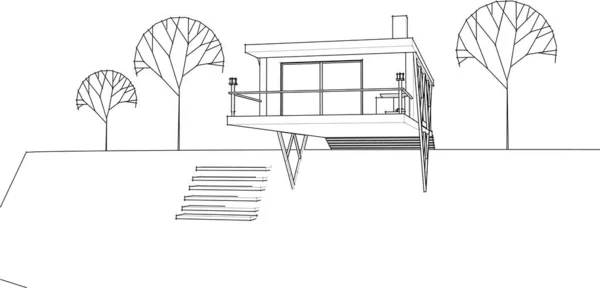 Huis Architectonische Schets Illustratie — Stockvector