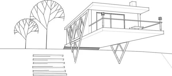 Будинок Архітектурний Ескіз Ілюстрація — стоковий вектор