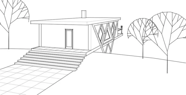 Dům Architektonický Náčrt Ilustrace — Stockový vektor