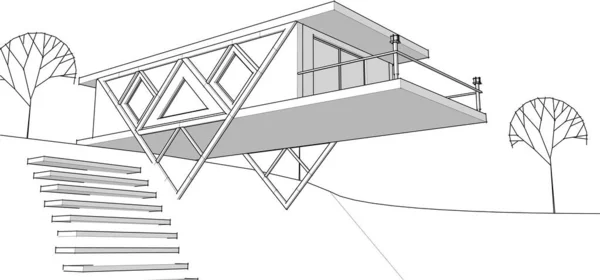 Ház Építészeti Vázlat Illusztráció — Stock Vector