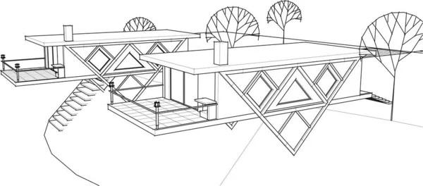 Архитектурный Эскиз Дома Иллюстрация — стоковый вектор