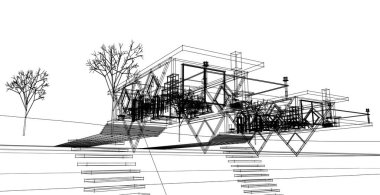 ev mimarisi çizimi 3d illüstrasyon