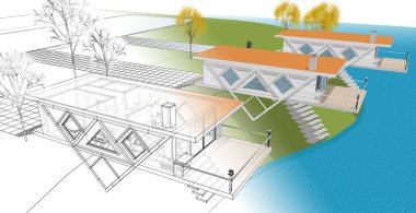 ev mimarisi çizimi 3d illüstrasyon