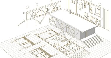 ev mimarisi çizimi 3d illüstrasyon