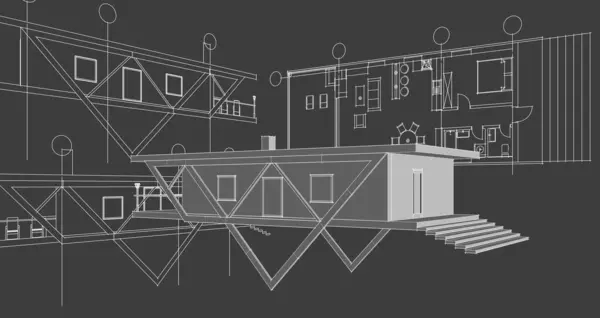 Hus Arkitektonisk Skiss Illustration — Stockfoto