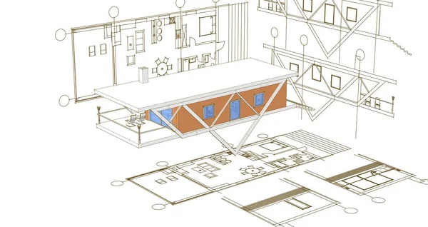 Haus Architektonische Skizze Illustration — Stockfoto