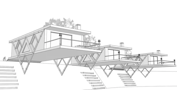 Hus Arkitektonisk Skiss Illustration — Stockfoto