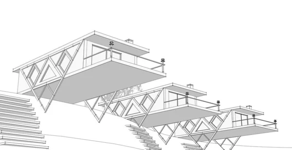 Casa Bosquejo Arquitectónico Ilustración — Foto de Stock