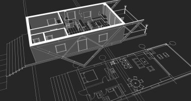ev içi taslak 3d illüstrasyon