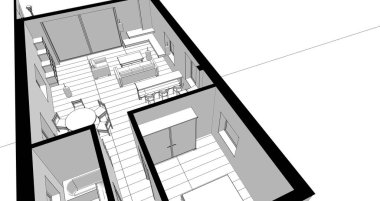 ev içi taslak 3d illüstrasyon