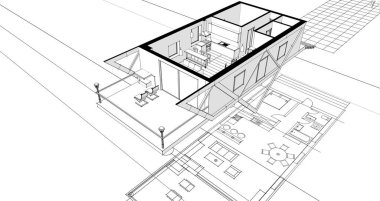 ev içi taslak 3d illüstrasyon