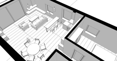 ev içi taslak 3d illüstrasyon