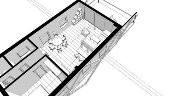 房屋内部草图3D插图 — 图库照片