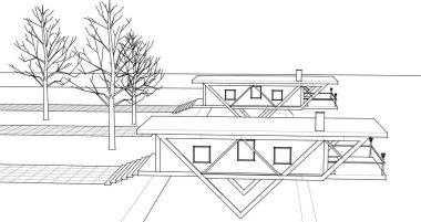 Beyaz arkaplanda çerçeveli evler, 3 boyutlu resimleme