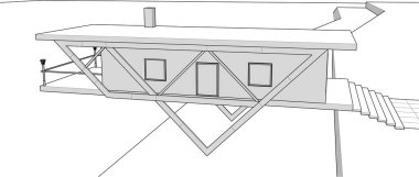 Beyaz arkaplanda bir çerçeve üzerinde ev, 3D illüstrasyon